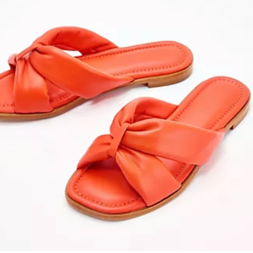 Schutz Fairy Puffy Leather Slide fat Sandals Sz 10 Flame‎ Orange new